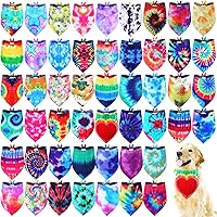 Silkfly 50 Pack Tie Dye Dog Bandanas Large - Washable Bulk Pet Scarves, Triangle Bibs for Summer Parties & Grooming