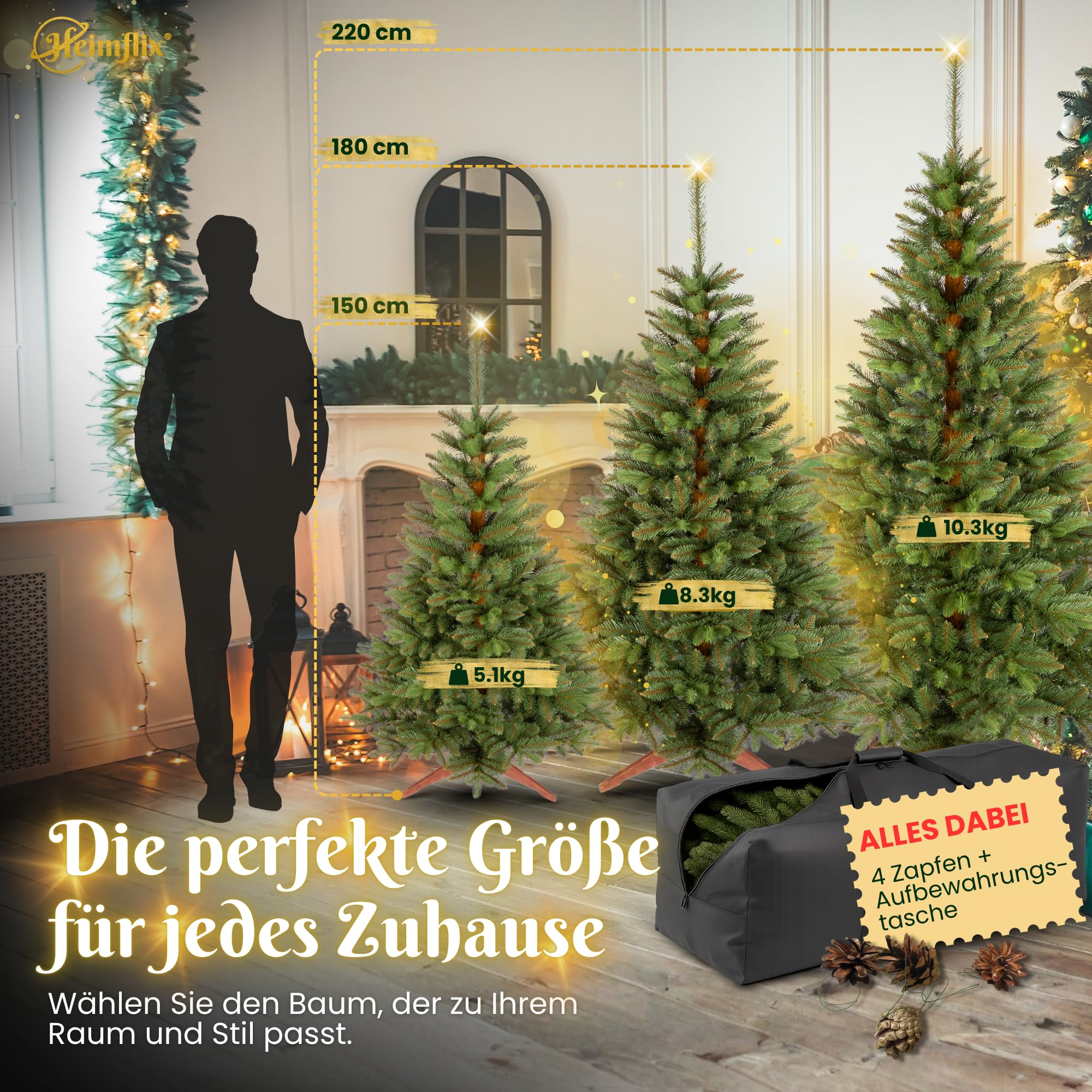 Künstlicher Weihnachtsbaum 220 cm - PVC & Spritzguss Tannenbaum künstlich mit Ständer - Premium Weihnachtsbaum künstlich 220cm - PVC Christbaum wie echt naturgetreu - Outdoor & Indoor Christmas Tree