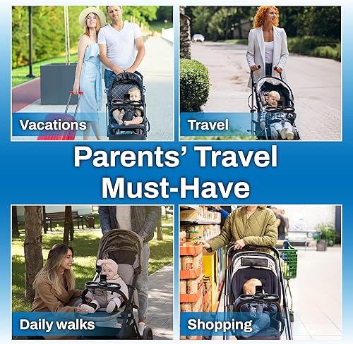 Miniatura 4 de Bandeja universal para refrigerios para cochecito con soporte giratorio de 360 para teléfono, compartimentos dobles y portavasos, se adapta a