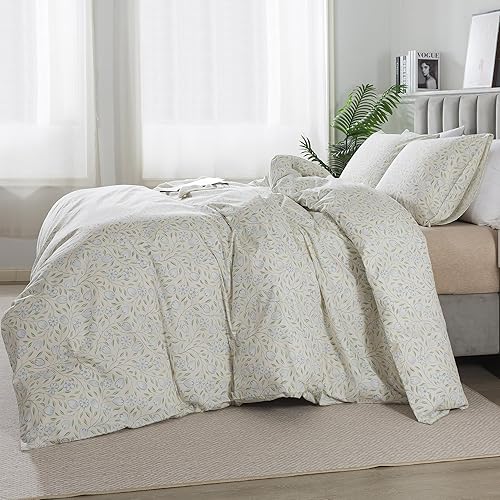 Miniatura 147 de HoneiLife - Juego de funda de edredón floral 100% algodón, 3 piezas, botánica, ropa de cama con cierre de cremallera y lazos en las esquinas