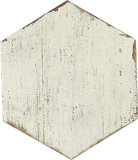 SomerTile FNURTXBL Vintage Hex Porcelain Floor and Wall Tile, 14.125" x 16.25", White/Brown