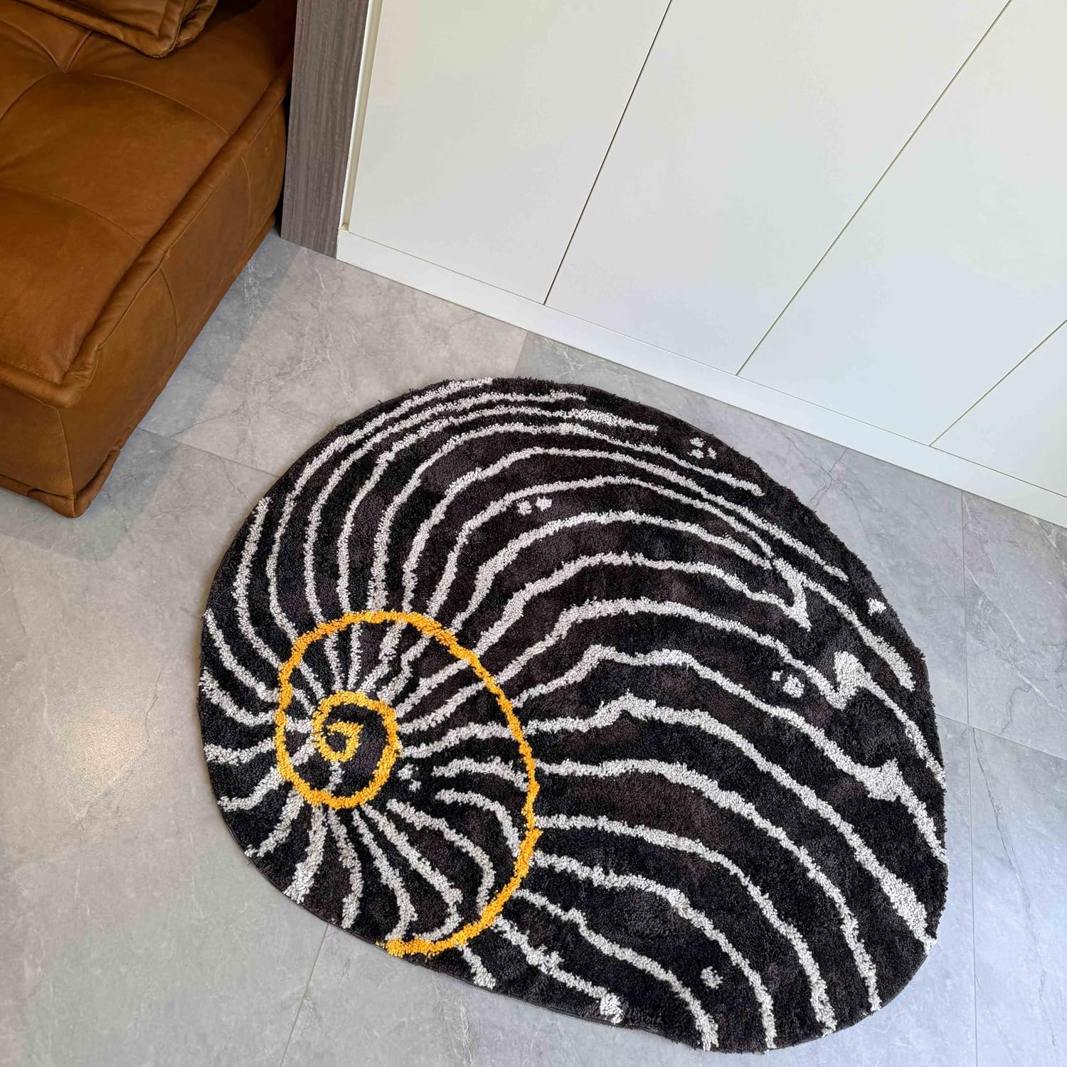 Gray Sea Conch Sea Shell Area Rug | Ultra-Soft, Machine Washable Accent Rug | Non-Slip, Super Absorbent Home Decor for Living Room, Nursery, Kids Room | 3.9x3.2 ft