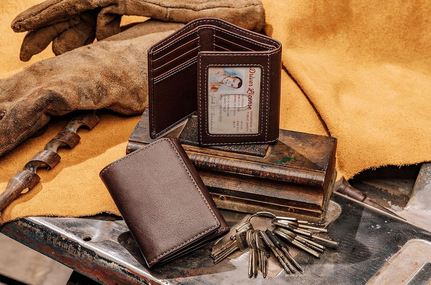 House of Jack Co. Dutton RFID Trifold Wallet for Men with Flip Out ID, Full Grain Cowhide Leather Wallet, Brown - Image 5