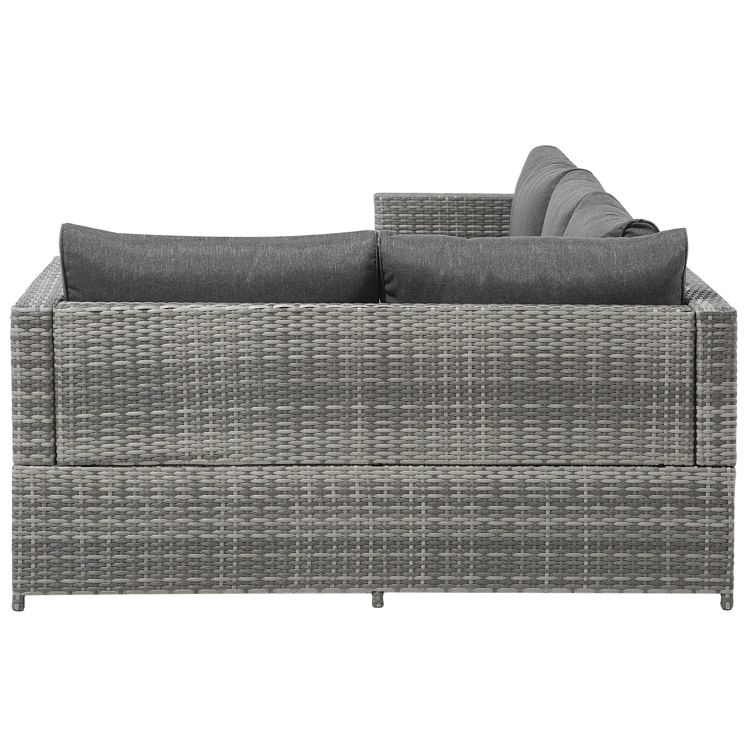 4-Sitzer Lounge Set Rattan grau Ecksofa mit Tisch Auflagen dunkelgrau Avola