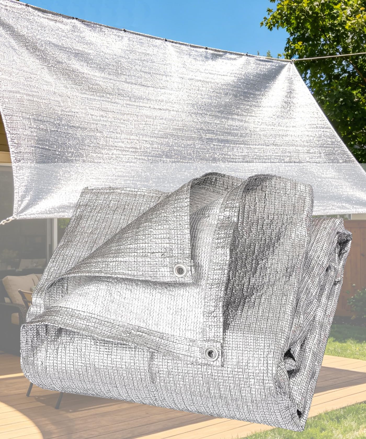 95% Sun Block Heavy Duty Aluminum Foil Shade Cloth with Grommets, UV Protection for Garden, Pet & Canopy, 8ft x 10ft