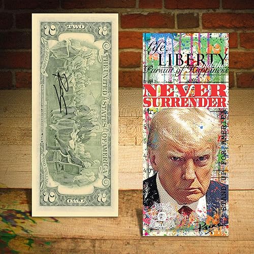 Donald Trump MAGA Famous Mugshot Pop Art Genuino Sin Circular Dos Dólares Edición Especial Coleccionable Firmado a mano por Rency