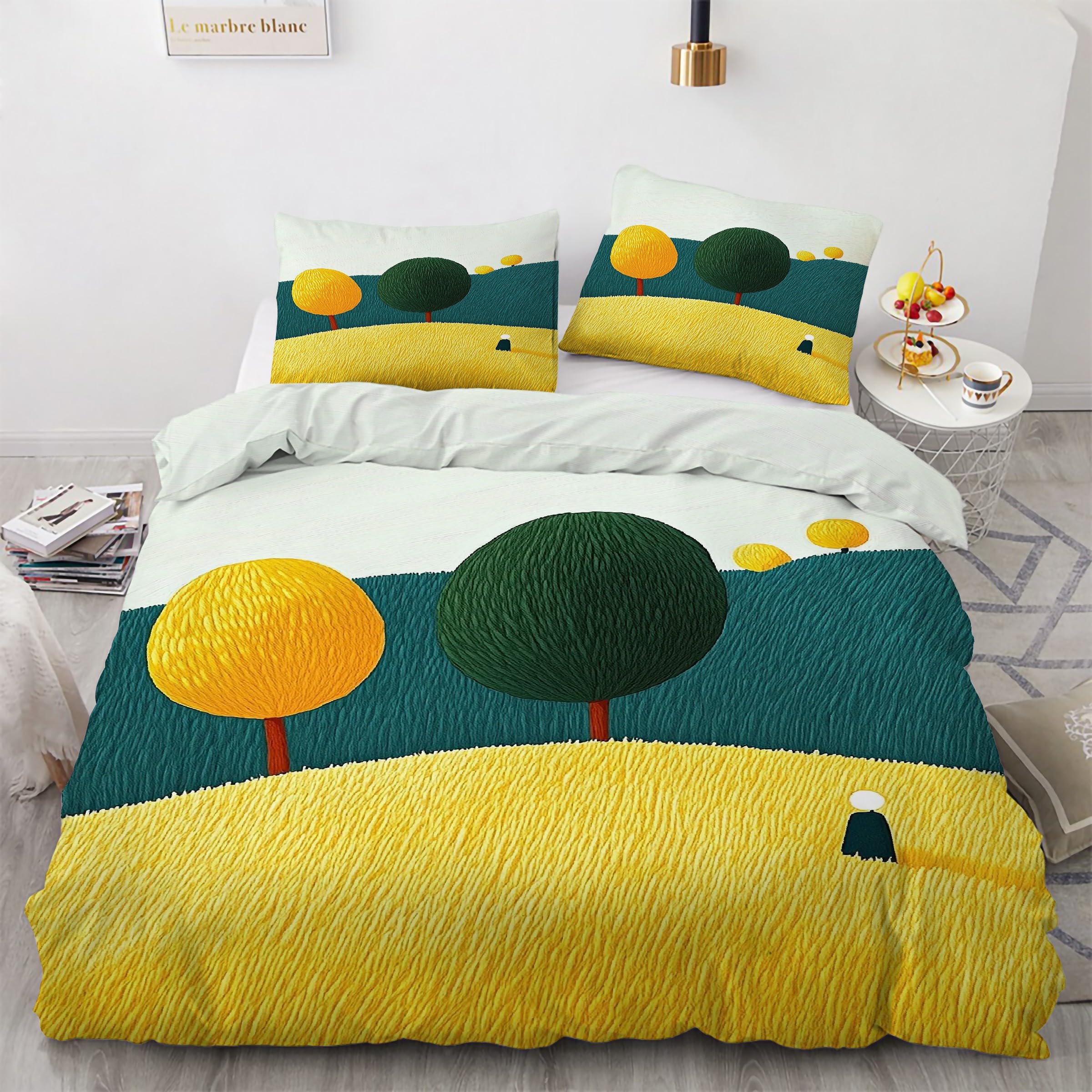 Parure de lit 90x190 cm avec housse de couette minimaliste en microfibre douce et 2 taies d'oreiller