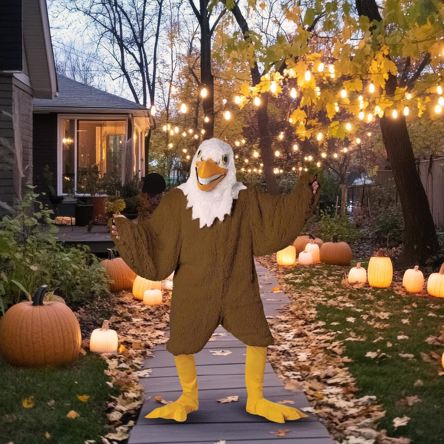 California Costumes Eagle Maniac Adult Mascot Costume with Movable Jaw, Brown/White, One Size (5121-010)