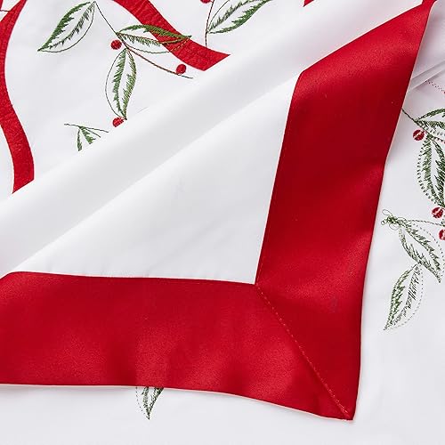 Miniatura 3 de Violet Linen Lazos de cinta de Pascua de Navidad con hojas de acebo bordadas de poliéster con borde bordado, 70 x 105 pulgadas, color blanco