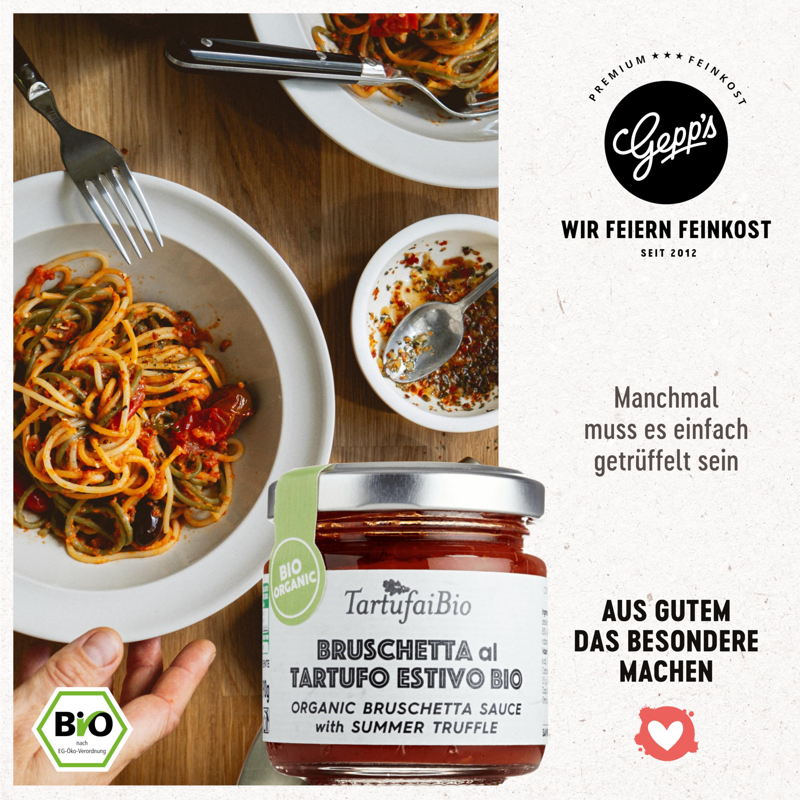 Gepp’s Feinkost Trüffelglück Geschenkbox mit Sommertrüffel Bruschetta, Trüffelpesto, weißem Trüffelöl, Single Tartufo Nero, Weißer Trüffel Sauce & Pasta