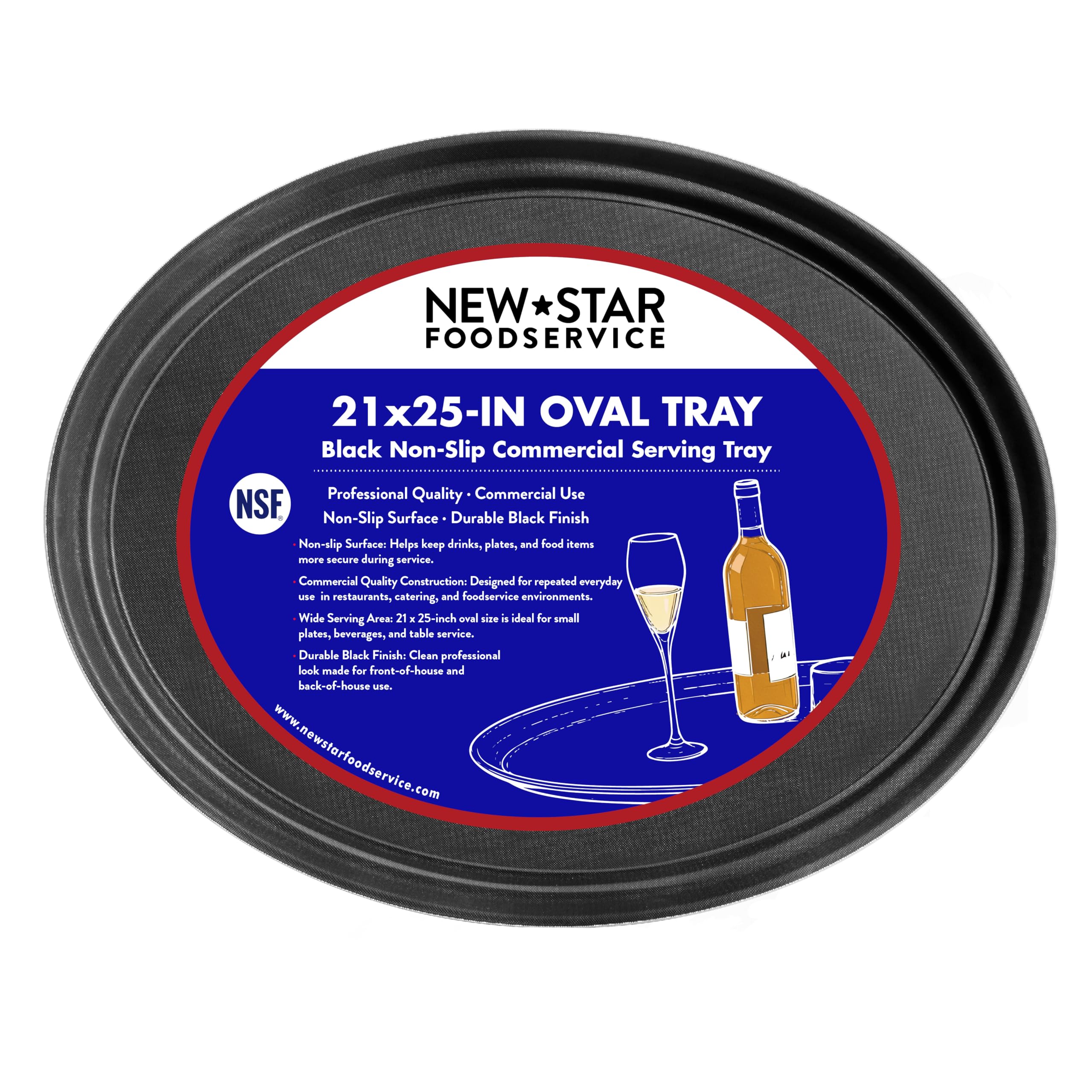 New Star 25453 NSF Plastic Oval Rubber Lined Non-Slip Tray, 20.5 by 25.25-Inch, Black