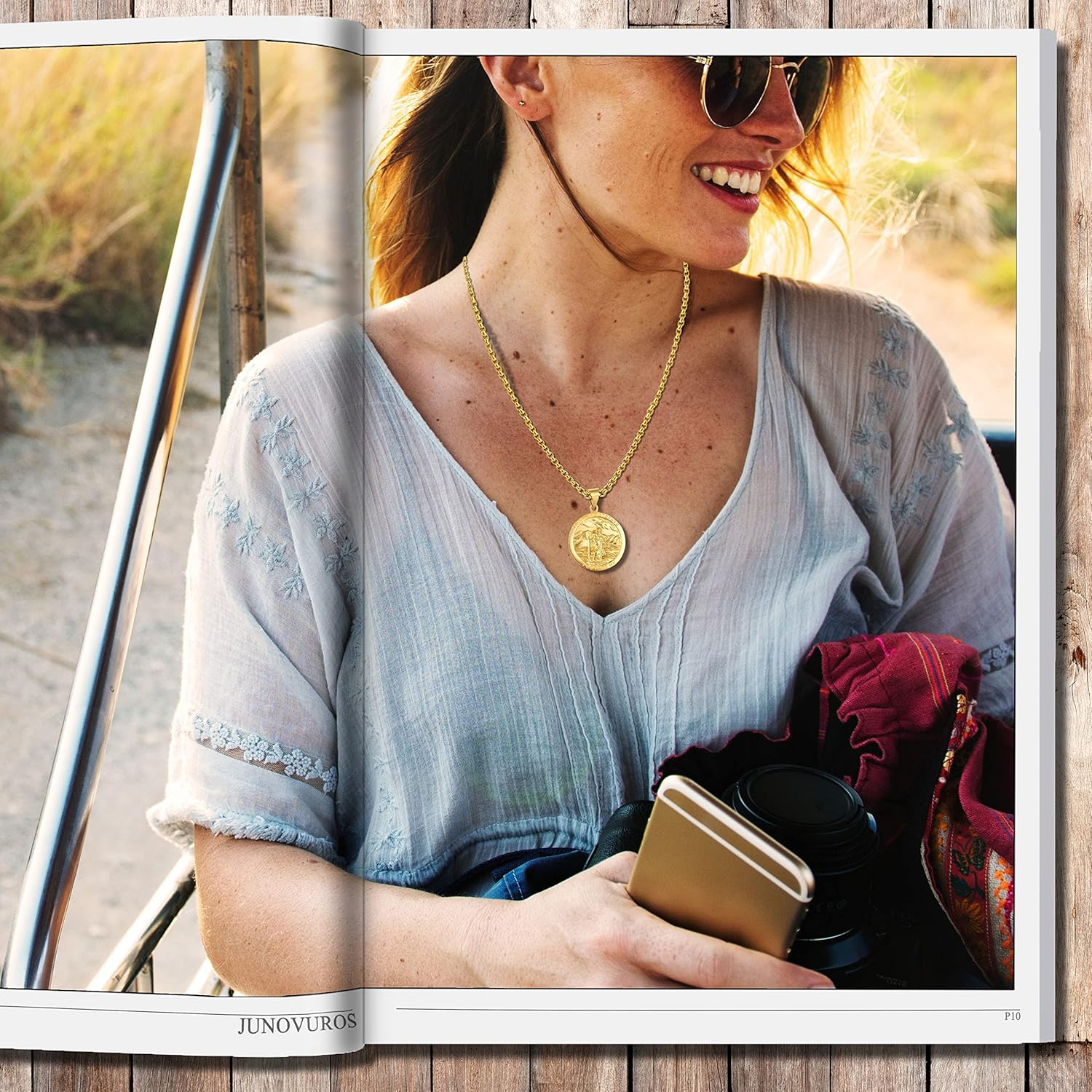 JUNOVUROS 2 Sizes Round St. Christopher Pendant Necklace for Men Women Engraved Style Protection Medal Religious Jewelry Gift, Gold/Silver - Image 5