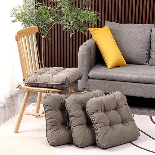 Miniatura 7 de Paquete de 4 cojines marrones para silla, cojines de asiento interiores de 15.5 x 15.5 pulgadas, almohadillas de espuma viscoelástica copetuda para