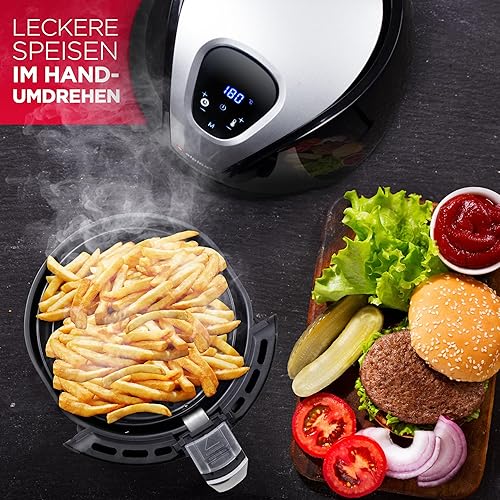 Miniatura 6 de alpina Hot air fryer, fryer, roasting, frying, grilling, roasting and frying, up to 80% less fat, 2-4 people, 2.4 liters, black