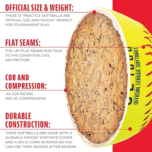 Miniatura 5 de Franklin Sports Practice Softballs - OL1000 Fastpitch 12" Inch Yellow Softballs - Official Size + Weight Practice Balls for Youth + Beginner Players