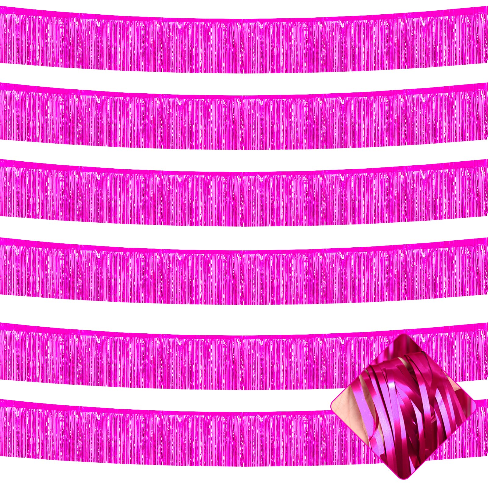 6 Pack 10 Feet Foil Fringe Garland Metallic Tinsel Streamers Banner Wall Hanging Curtain Backdrop for Parade Floats, Bachelorette, Wedding, Birthday, Halloween, Christmas Party Decorations(Fuchsia)