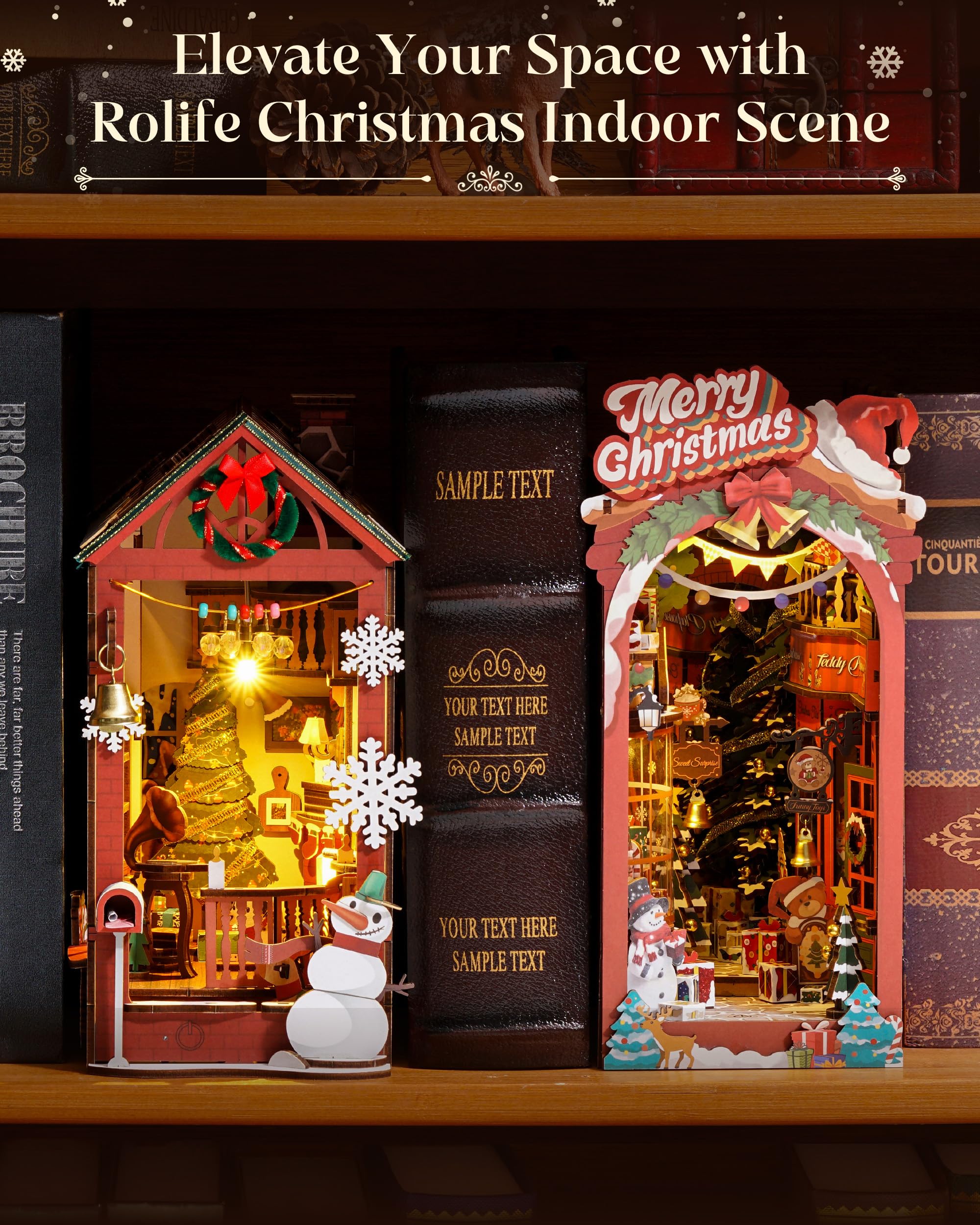Rolife Book Nook Kit Maison Miniature à Construire Diy Maquette Adulte avec LED Lumières Décoration de Bibliothèque Christmas Street Booknook Puzzle 3D Bois Serre-Livres Diorama Idée Cadeau TGC07