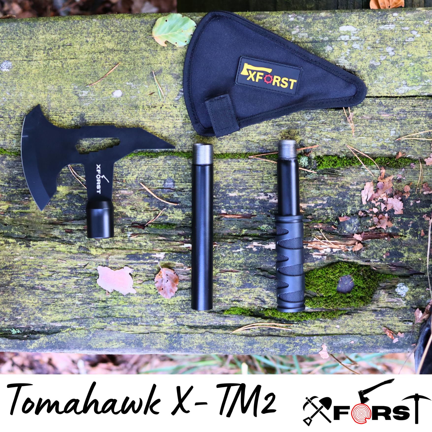 Xforst Ascia Accetta + Coltello 64,5 cm da giardino outdoor di alta qualità, Impugnatura in plastica e fodero in tessuto Oxford