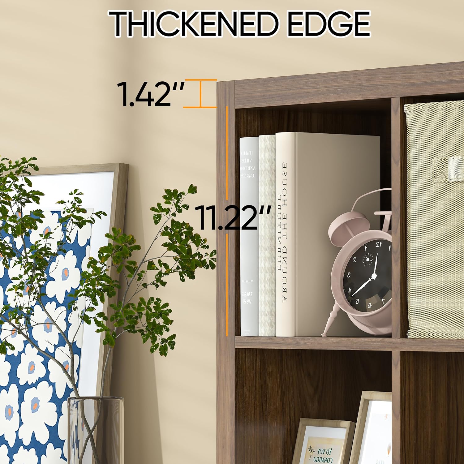 furtble Bookshelf with Storage Bins, 8-Cube Storage Organizer, Modern Wood Open Bookcase, Multifunctional Display Shelf for Living Room, Bedroom, Home Office, Classic Oak