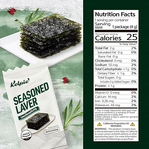 Miniatura 4 de Kelpie - Bocadillo prémium de algas sazonadas Laver, bocadillos coreanos premium, sabor natural del mar, 16 paquetes