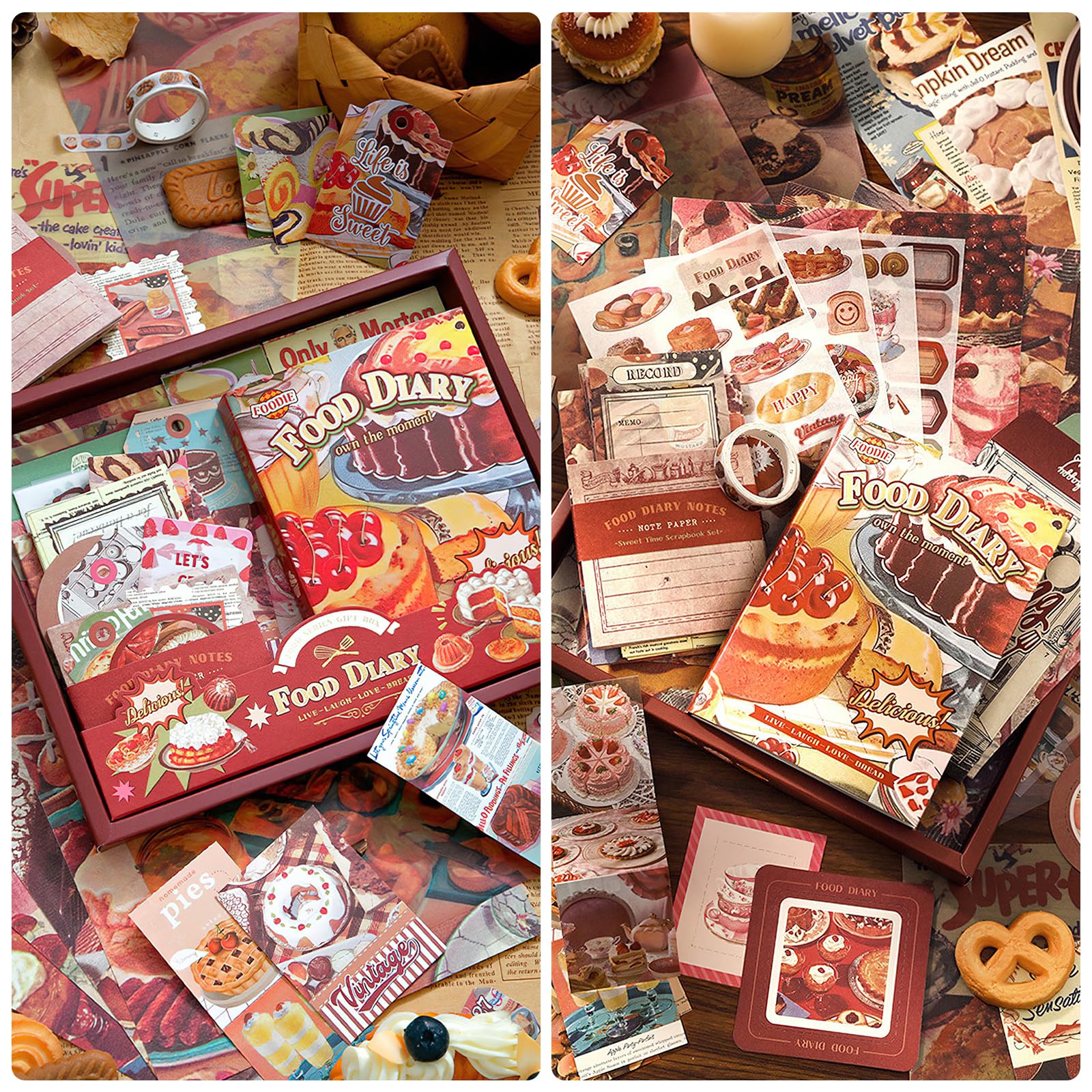 Kit de fournitures de scrapbooking, fournitures de journal de pacotille vintage, kit de scrapbooking avec autocollants esthétiques éphémères, mignon set de papeterie, kit de journal à billes