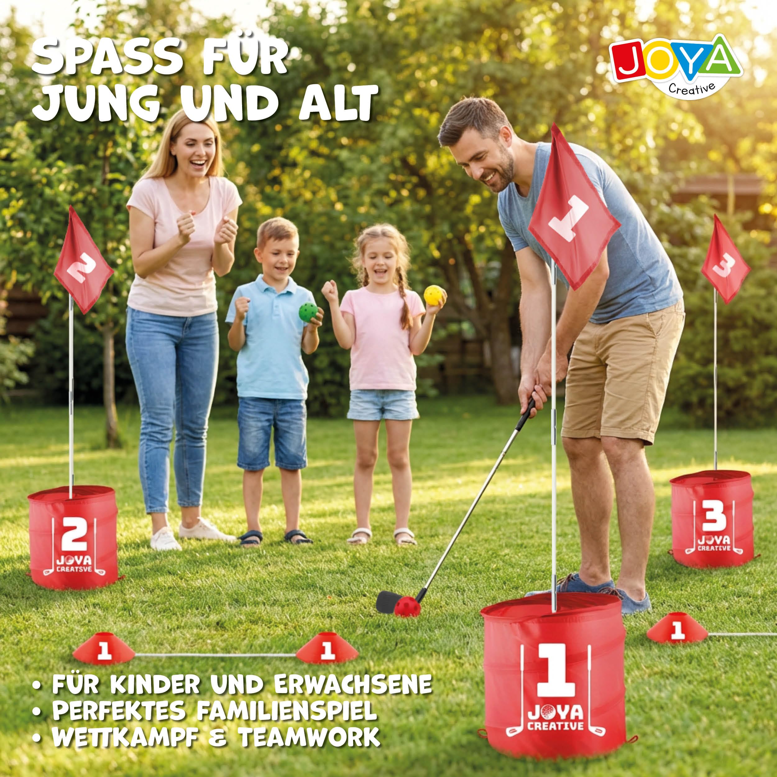 Bucket Golf 6-Loch – Outdoor-Spiel für Kinder und Erwachsene – Familienspiel – Action-Spiel – Komplettes Golfset mit Eimern, Bällen und Aufbewahrungstasche