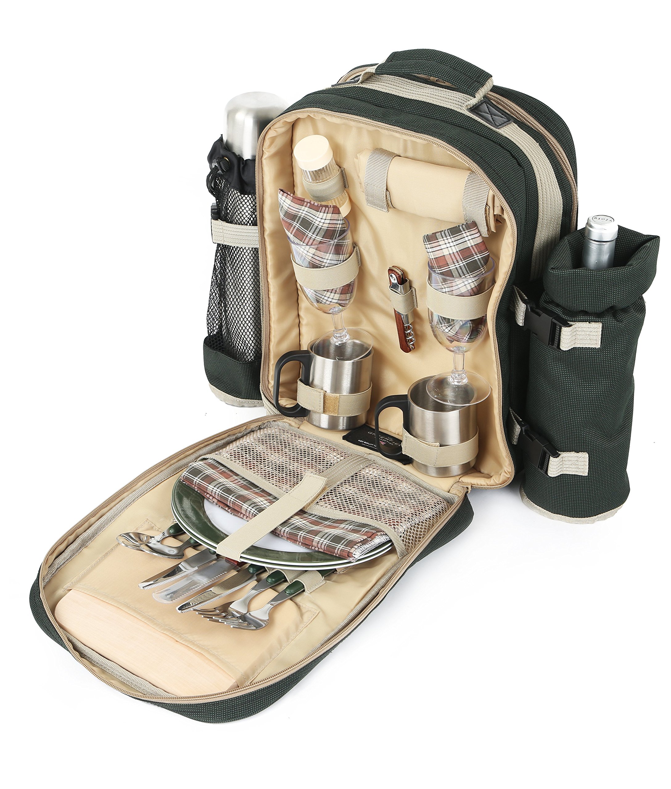 Buy Greenfield Collection 2 Person Luxury Deluxe Picnic Backpack Hamper in Forest Green with