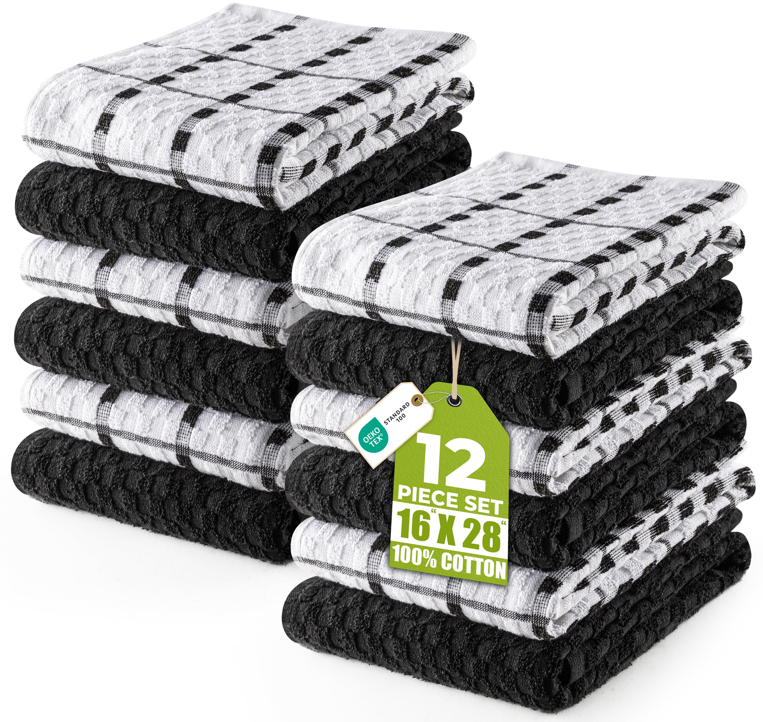 Utopia Towels - Kitchen Towels 12 Pack, 15 x 25 Inches, 100% Ring Spun Cotton Super Soft and Absorbent Linen Dish, Tea and Bar Towels Set, Black