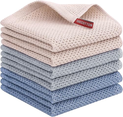 Mordimy Trapos de cocina de algodón, superabsorbentes y sin pelusas, de tejido de punto gofre, de secado rápido, perfectos para lavar platos,