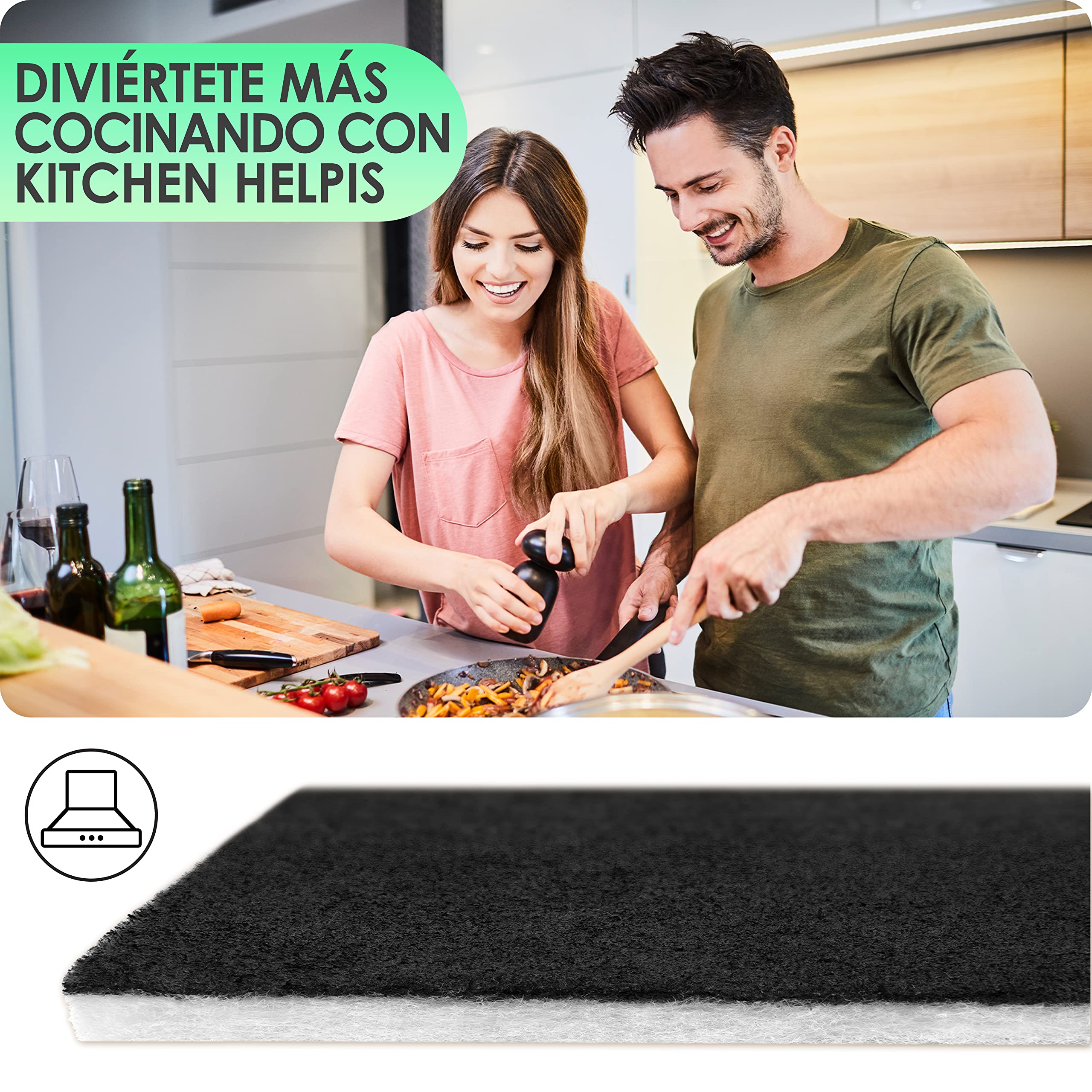2 Filtros de Campana Extractoras combinados – Filtros Dobles de Carbón activo y Grasa 57x47cm, Filtro se puede cortar a medida, Universales para todas las Campanas Extractoras estándar
