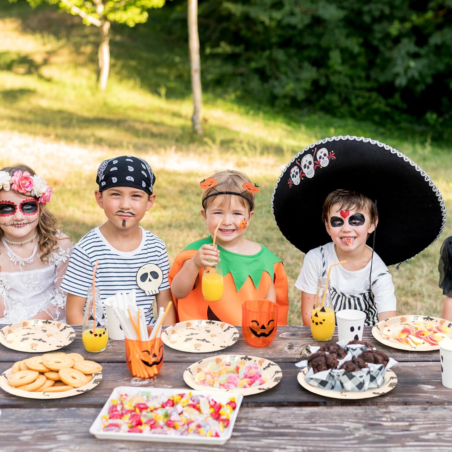 Cheerland Halloween Party Tableware Set Paper Plates Cups And Napkins for Theme Birthday Halloween Party Decorations Supplies