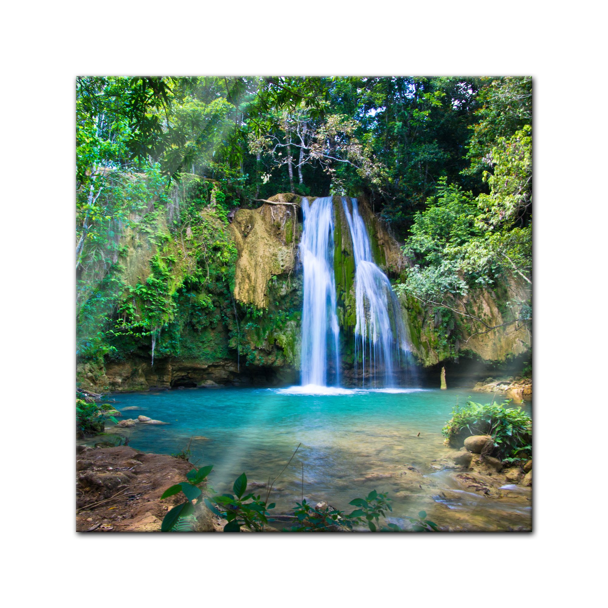 Bilderdepot24 Glasbild - Wasserfall im Wald II - 30x30 cm - Deko Glas - Wandbild aus Glas - Bild auf Glas - moderne Glasbilder - Glasfoto - Echtglas