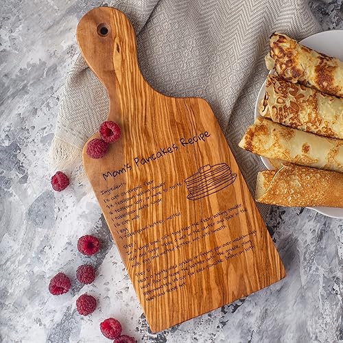 Miniatura 11 de Tabla de charcutería de madera de olivo con asa, tabla de queso de receta hecha a mano, tablero grabado de recetas personalizadas, regalo perfecto