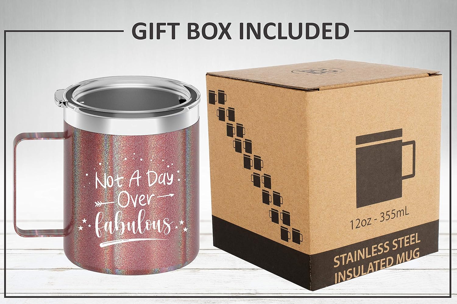 Insulated Mug With Unique Glitter Finish For Women - Not A Day Over Fabulous - Birthday, Christmas, Anniversary