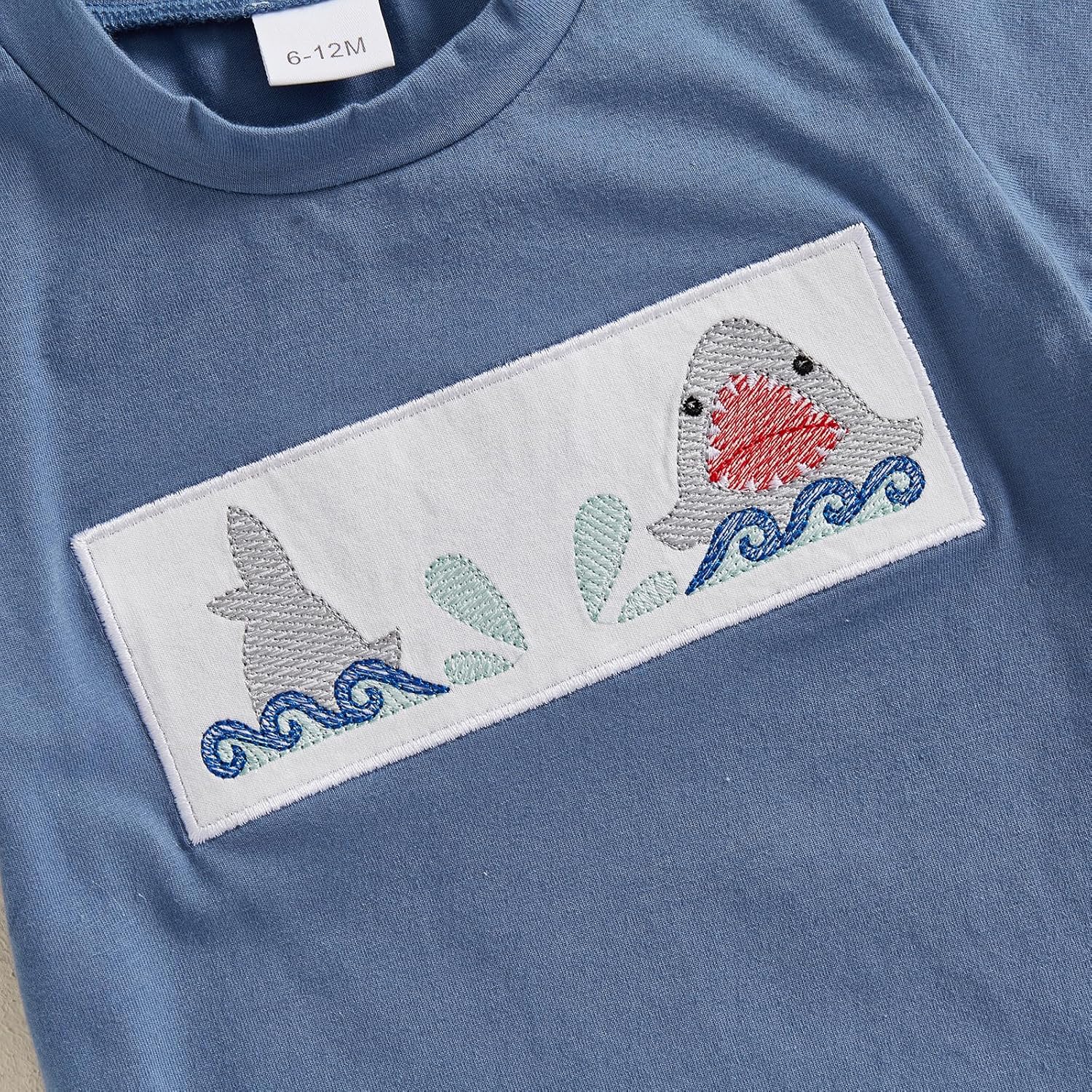 Toddler Boys Shark Outfits Sea Animal Embroidery Short Sleeve Shirt and Striped Shorts Sets 2Pcs Summer Clothes Set - Image 4