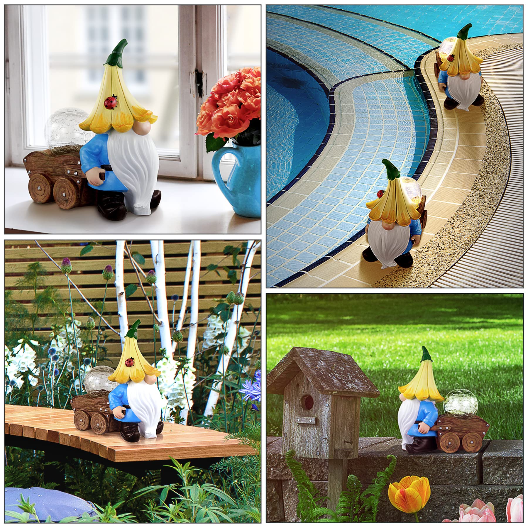 Gnomo Da Giardino Con Sfera Magica Solare - Decorazione LED Per Esterno, Resina E Vetro, Regalo Per La Mamma - Foto 7