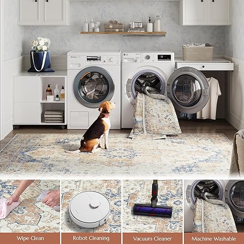 Miniatura 126 de jinchan Alfombra de Área 2x3 pies Alfombra Vintage de Entrada Lavable Bohemia Tapete Interior para Puerta Medallón Floral Tapete Pequeño para Puerta