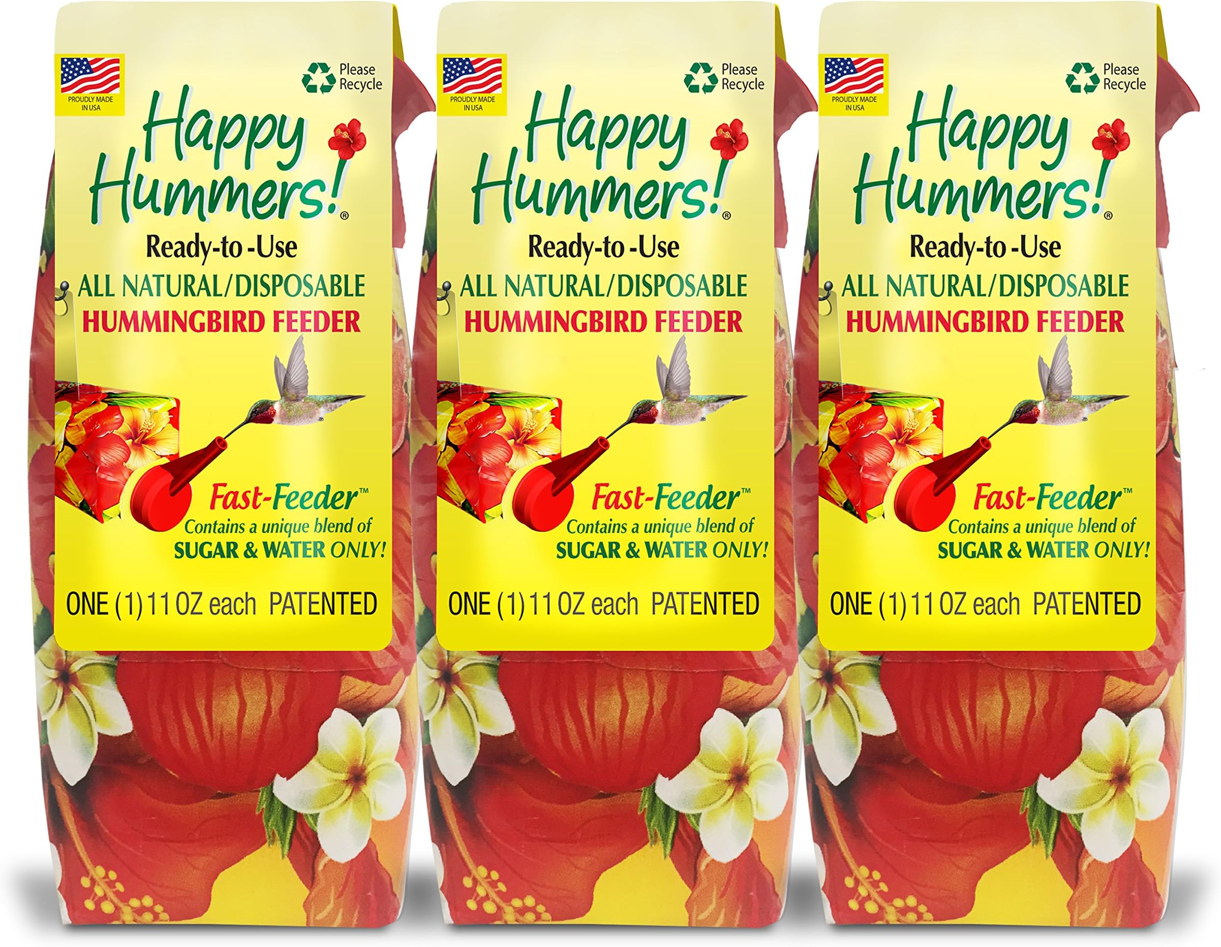 EZNectar Fast Feeder. The Only Disposable Ready-to-Use, Hummingbird Feeder w/ No Preservatives or Dyes "Exactly Like Flower" Nectar. Never Clean Another Feeder! Patented. (3 Piece) 33 FL OZ TOTAL