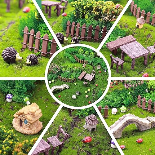 Miniatura 4 de Juego de 58 piezas de mini accesorios de jardín, diseño de pueblo de hadas, kit de iniciación de casa de hadas, mini figuras de terrario, micro