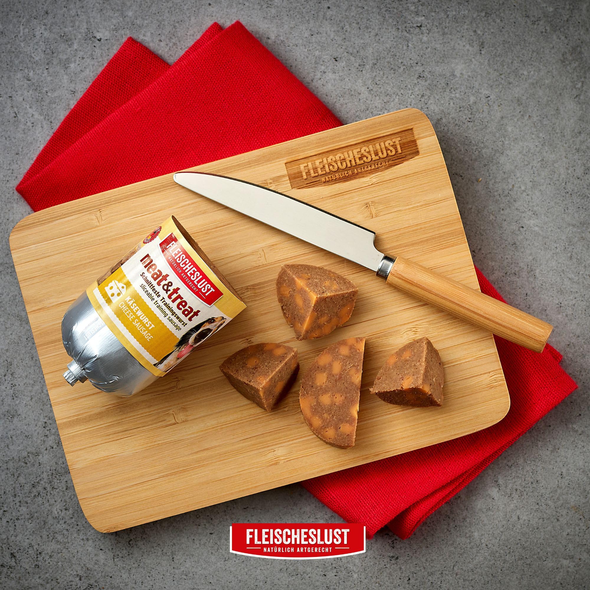 Fleischeslust Hundewurst, Meat&Treat Käsewurst (15x200g), schnittfeste Trainingswurst, Hundefutter für ausgewachsene Hunde