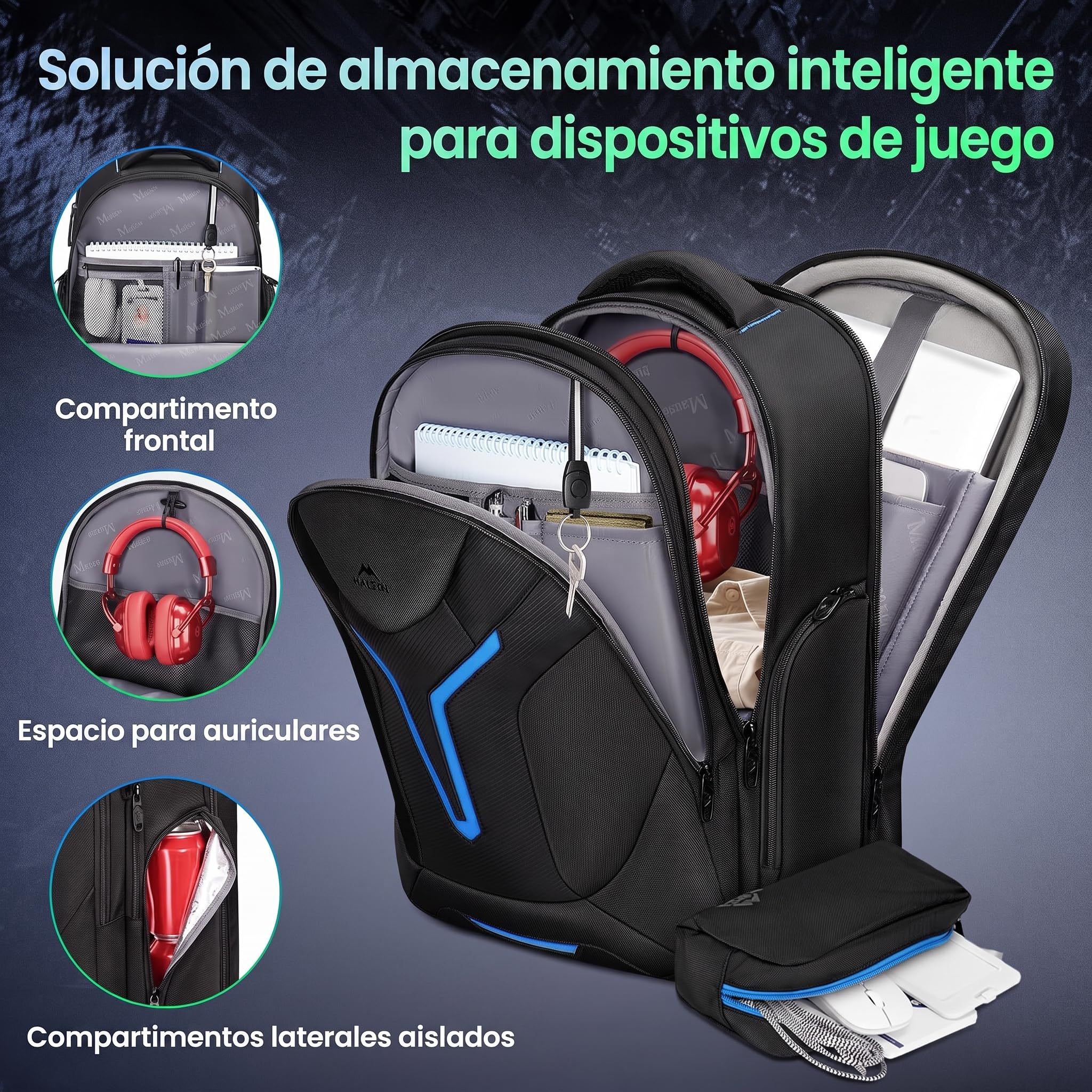 MATEIN Mochila Gaming Antirrobo Hombre, Mochila Portátil 18 Pulgadas | Cerradura con Código Mochila Hombre Trabajo, Bolsillo Oculto, Funda Impermeable Desmontable para Trabajo, Gaming, Negro