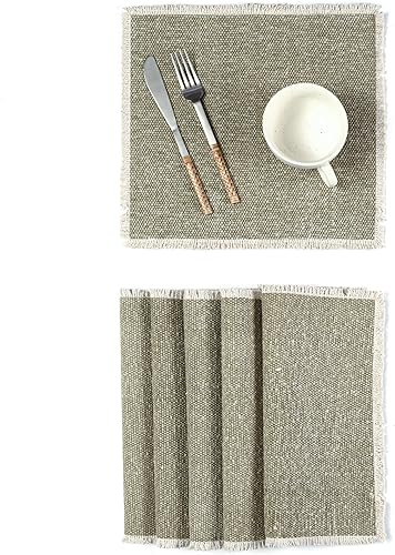 Miniatura 33 de Hausattire - Juego de 6 manteles individuales de algodón deshilachados para mesa de comedor 13x19 pulgadas | Mantel individual de estilo rústico