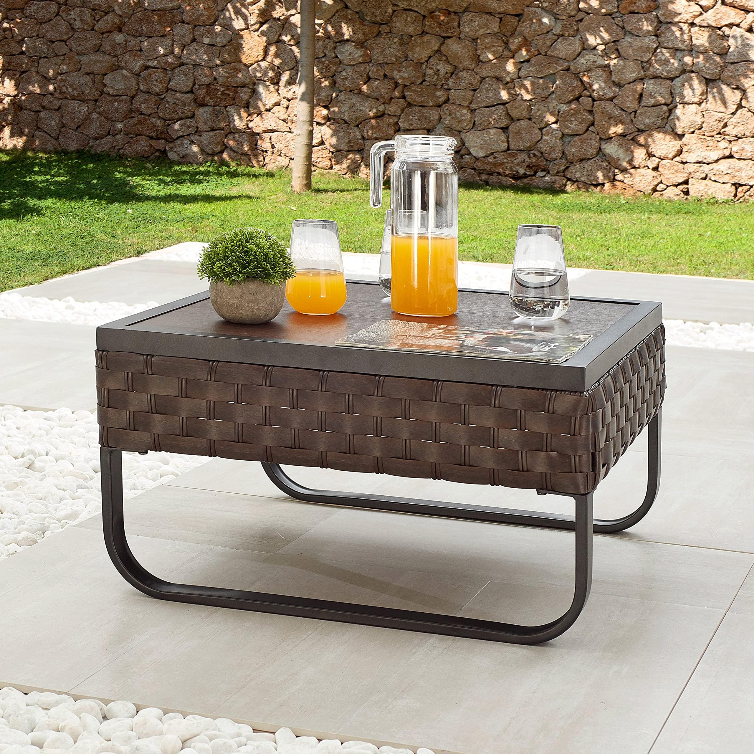 LOKATSE HOME Outdoor Coffee Side Table Patio Bistro Wicke