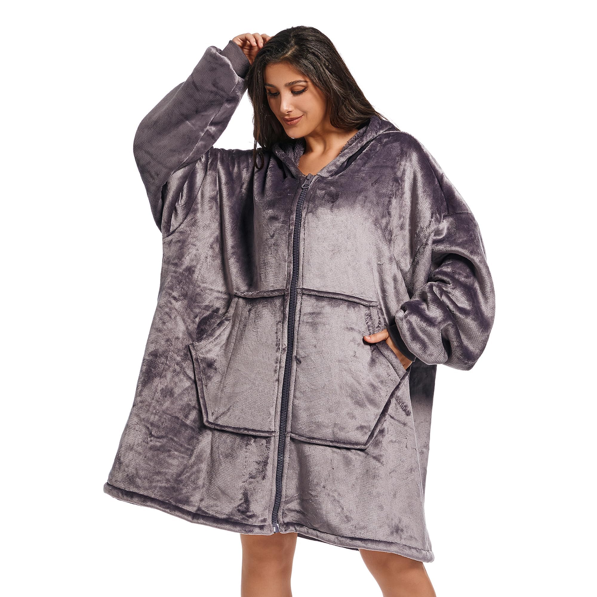 REDESS Blanket Hoodie Sweatshirt, Wearable Blanket Oversized Sherpa with sleeves and giant pocket, cozy hoodie for adults kids