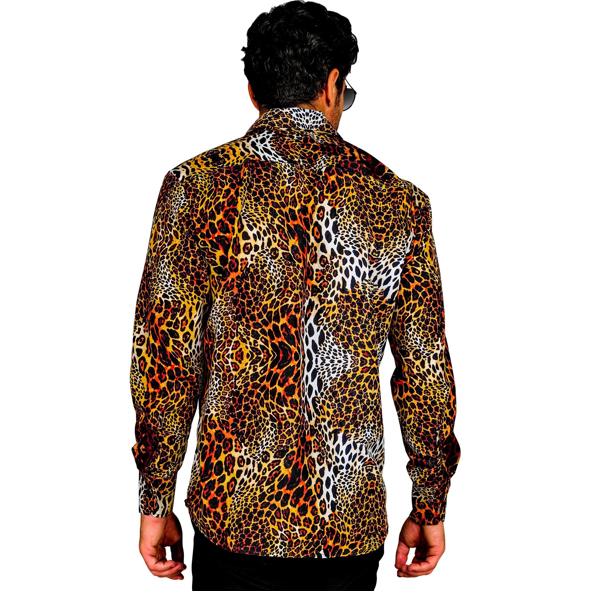 Widmann Party Fashion Shirt, Leopard Pattern, Men's Shirt, Long Sleeve, Animal Print, Animal Costume, Multicoloured, XXL - Image 3