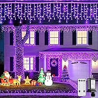Vista 26 de JMEXSUSS 400 luces LED de Navidad de carámbano de 38.8 pies con control remoto, tira de luces multicolor para exteriores enchufables, 8 modos
