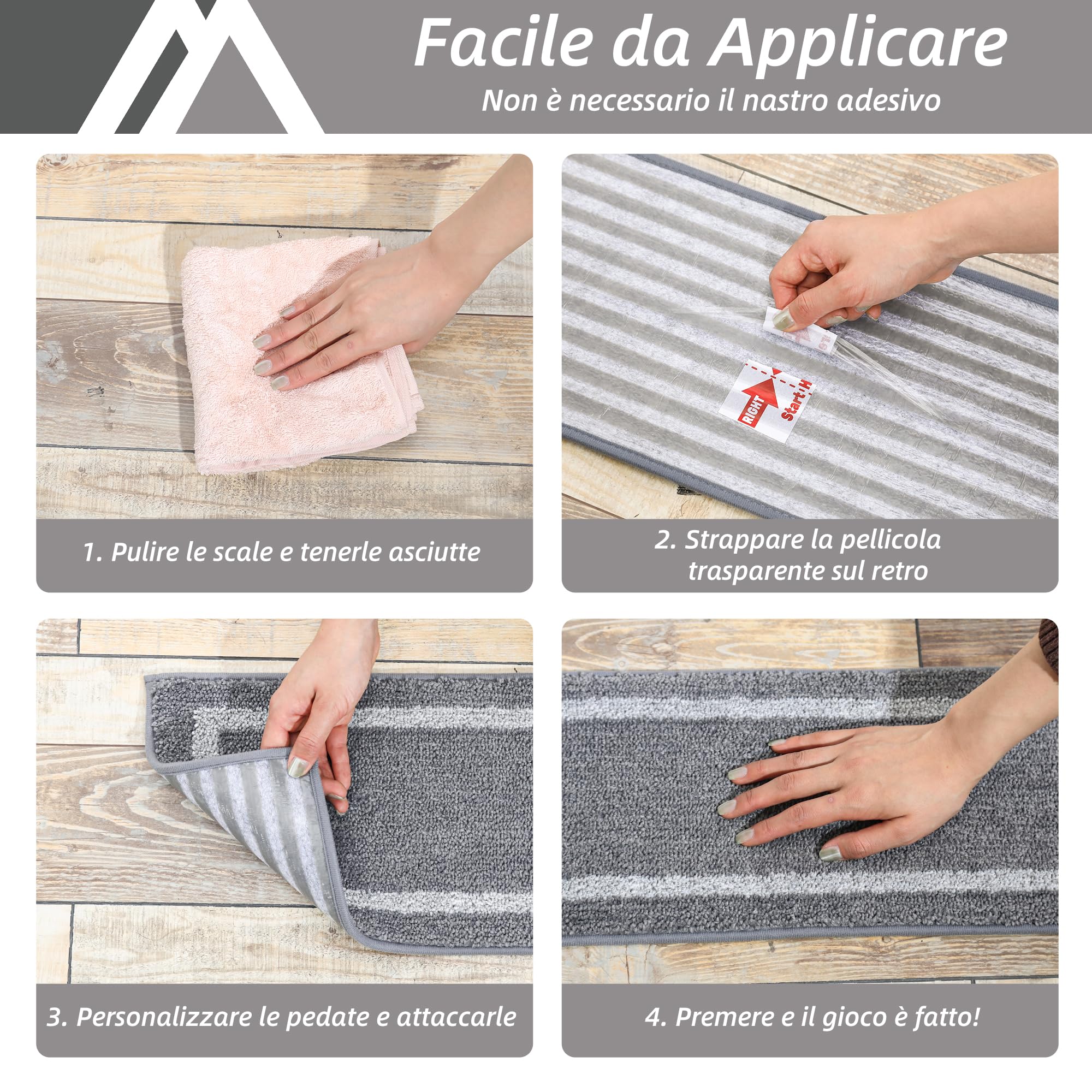 Tappetini Autoadesivi Per Scale 30 Pz | Tappetini Per Scale | Passatoie Per Scale Blu Marino 56x17x3 Cm Cfw691455 95109823