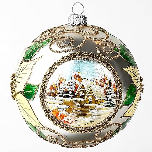 Polish Gallery Adorno de Navidad bola de vidrio soplado del país de las maravillas del invierno plata 4724in