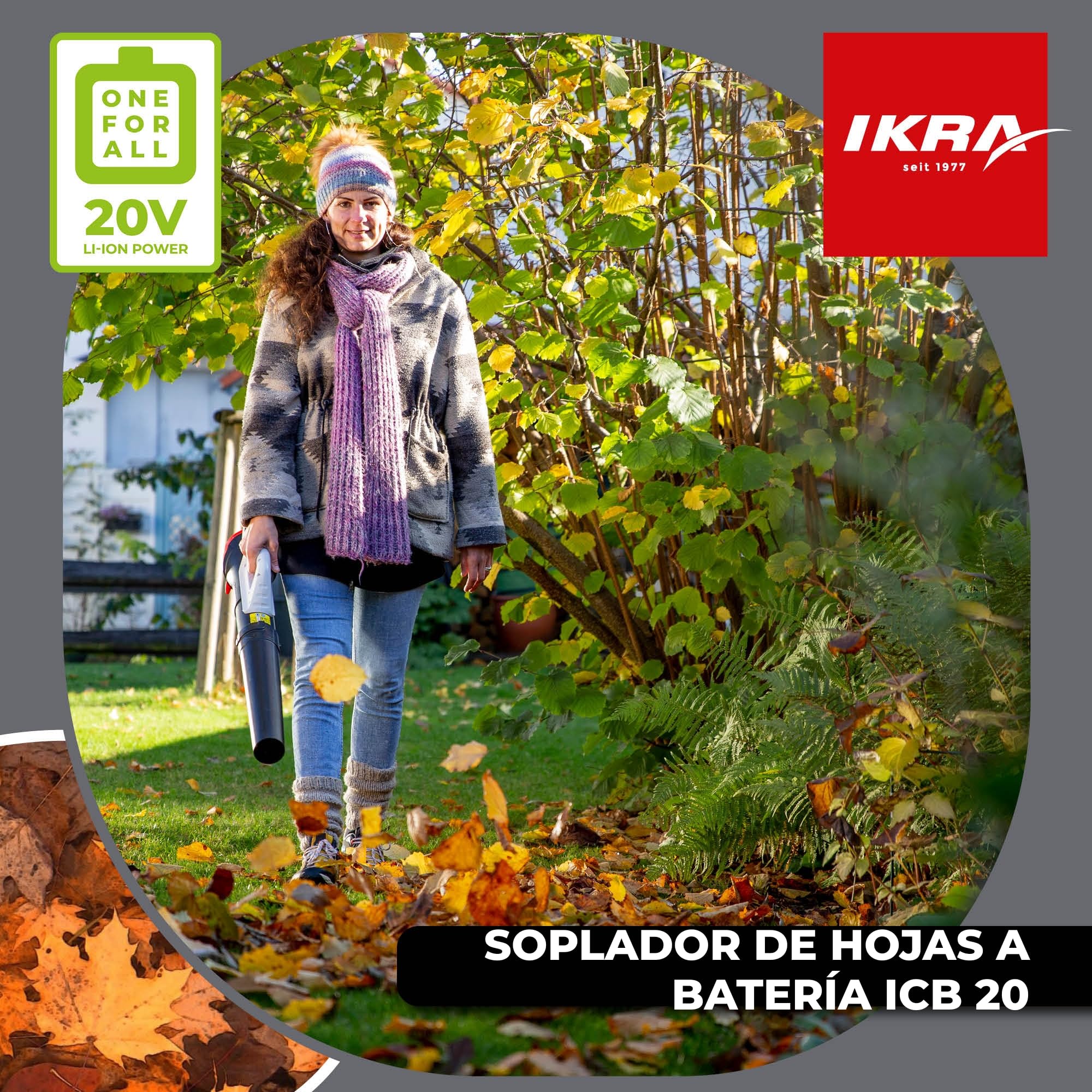 IKRA soplador de hojas ICB 20, incl. batería 20V 2Ah y cargador, 150 km/h | El soplador axial retira incluso las hojas húmedas, regulación de velocidad variable, compacto y ligero, gama de 20 V de IKRA