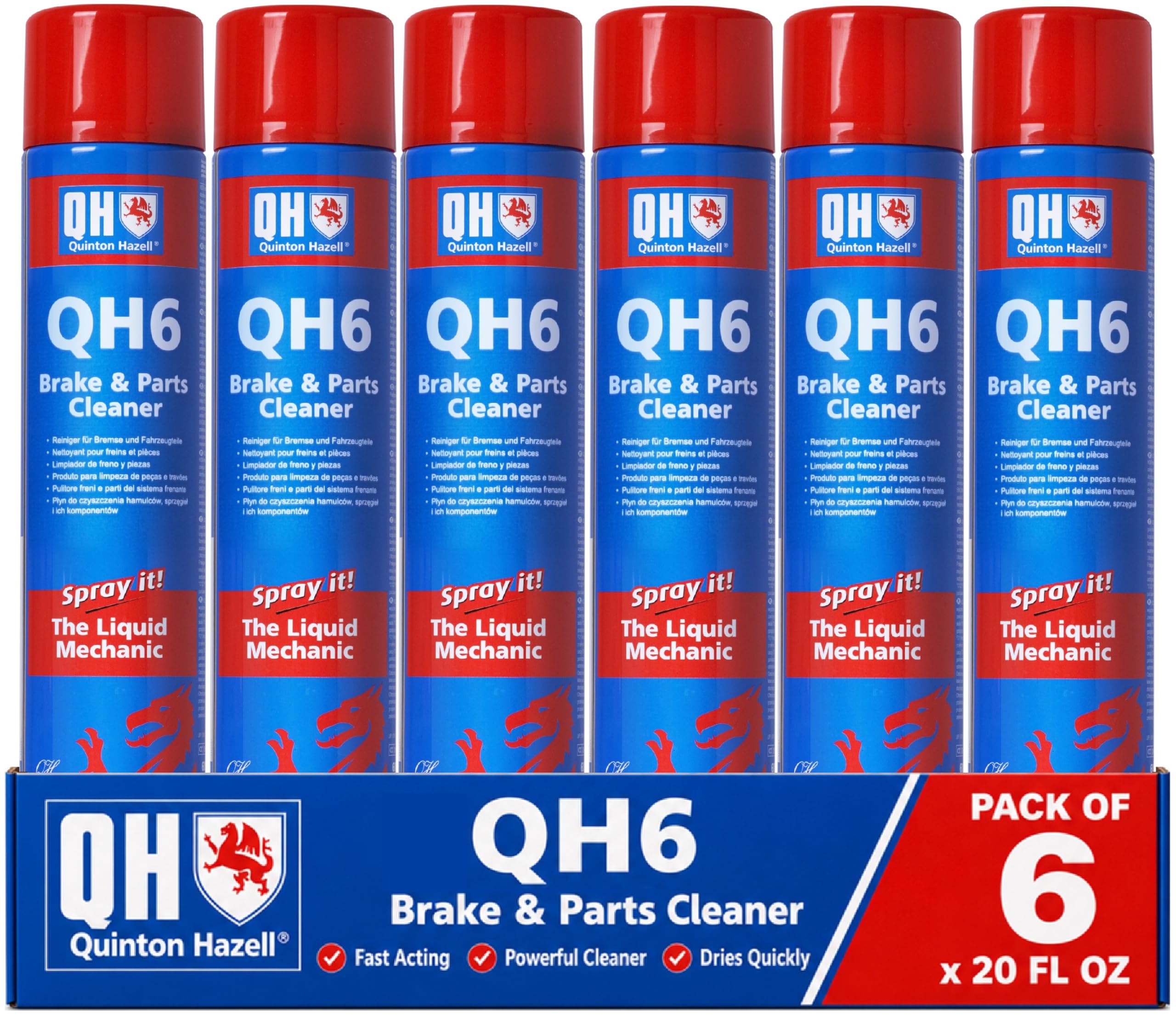 Quinton Hazell Brake Cleaner Spray 600 ml (Pack of 6) - QH6 Brake, Clutch & Parts Cleaner, Fast Drying Formula Removes Grease, Oil & Dirt, Stops Brake Squeal & Clutch Slip